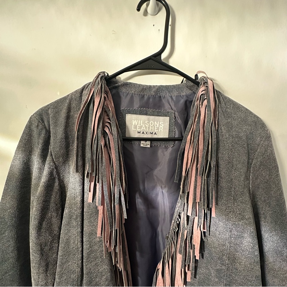 Wilsons Leather Gray Fringe Jacket - Picture 2 of 15